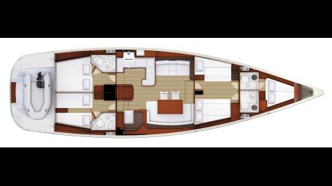Jeanneau 58: Boat layout 5 cabins 4 showers rooms Jeanneau 58: Boat layout 5 cabins 4 showers rooms