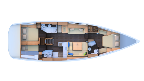 Jeanneau Yacht 51' : Boat layout, 2 cabins, 3 showers rooms and 1 skipper cabin Jeanneau Yacht 51' : Boat layout, 2 cabins, 3 showers rooms and 1 skipper cabin