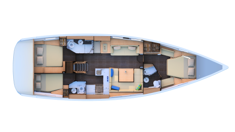 Jeanneau Yacht 51' : Boat layout, 2 cabins, 3 showers rooms Jeanneau Yacht 51' : Boat layout, 2 cabins, 3 showers rooms