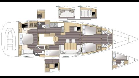 Jeanneau Yacht 64' : Boat layout 4 cabins, aft owner cabins, 4 showers rooms with skipper cabin Jeanneau Yacht 64' : Boat layout 4 cabins, aft owner cabins, 4 showers rooms with skipper cabin