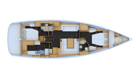 Jeanneau Yacht 54' : Boat layout 2 cabins 2 heads with skipper cabin and aft galley Jeanneau Yacht 54' : Boat layout 2 cabins 2 heads with skipper cabin and aft galley