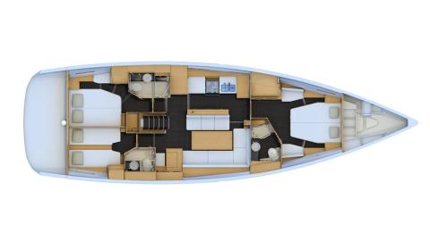 Jeanneau Yacht 54' : Boat layout 3 cabins 3 heads with long galley on port Jeanneau Yacht 54' : Boat layout 3 cabins 3 heads with long galley on port