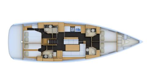 Jeanneau Yacht 54' : Boat layout 4 cabins 4 heads with long galley on port Jeanneau Yacht 54' : Boat layout 4 cabins 4 heads with long galley on port