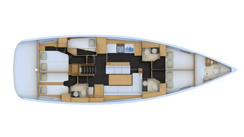 Jeanneau Yacht 54' : Boat layout 5 cabins 3 heads , 1 skipper cabin with long galley on port Jeanneau Yacht 54' : Boat layout 5 cabins 3 heads , 1 skipper cabin with long galley on port