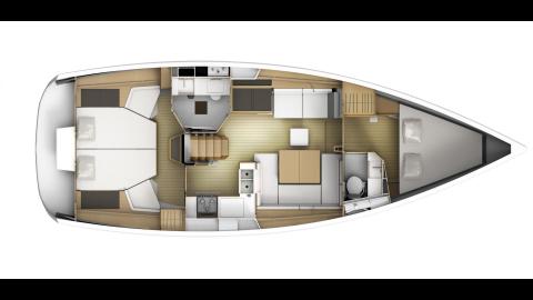 Jeanneau Sun Odyssey 41 DS : aménagement 2 cabines et 2 salles d'eau Jeanneau Sun Odyssey 41 DS : aménagement 2 cabines et 2 salles d'eau