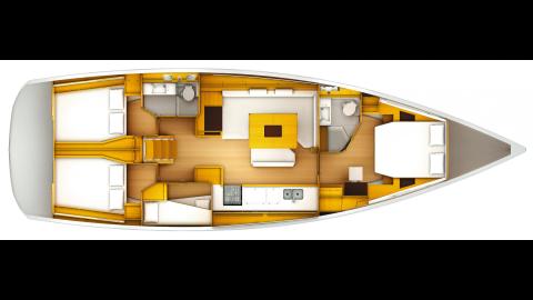 Jeanneau Sun Odyssey 519: Boat layout 4 cabins and 2 showers rooms Jeanneau Sun Odyssey 519: Boat layout 4 cabins and 2 showers rooms
