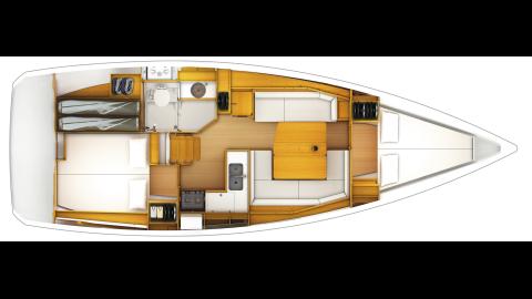 Jeanneau Sun Odyssey 389 : Boat layout 2 cabins, 1 shower room Jeanneau Sun Odyssey 389 : Boat layout 2 cabins, 1 shower room