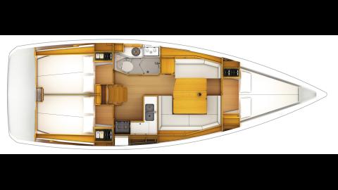 Jeanneau Sun Odyssey 389 : Boat layout 3 cabins, 1 shower room Jeanneau Sun Odyssey 389 : Boat layout 3 cabins, 1 shower room