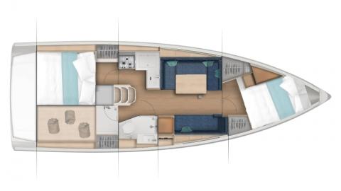 Sun Odyssey 380 : 2-cabin layout one shower room Sun Odyssey 380 : 2-cabin layout one shower room