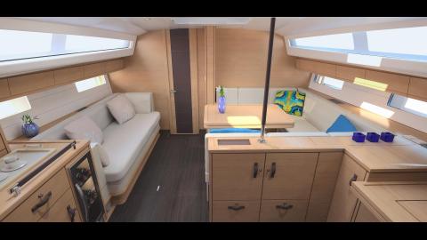 Jeanneau Yacht 54' : Saloon general view aft starboard galley version Jeanneau Yacht 54' : Saloon general view aft starboard galley version